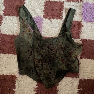 PrettyLittleThing Dark Green Floral Corset Camisole